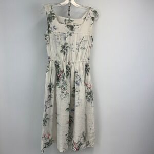 Malvin Linen Dress Women S Tropical Palm Print Midi Sleeveless Resort